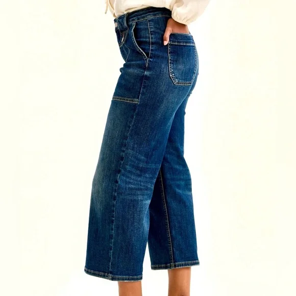 ❤️ Judy Blue High Waist Wide Crop Utility Jeans with Patch Pocket -dark wash - Picture 3 of 9